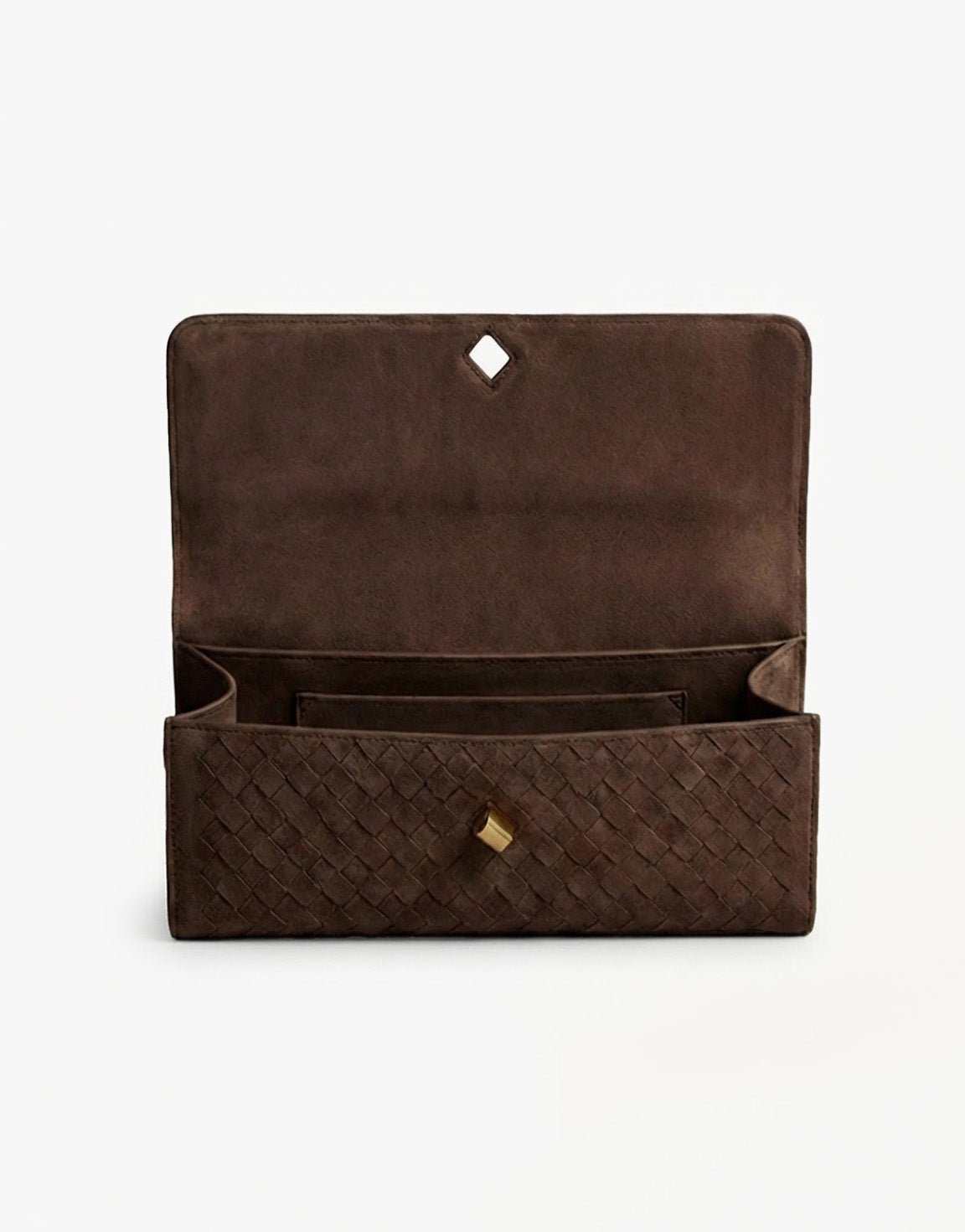 Coffee Suede Gouden Detail Clutch - Tas - Olivia & Kate