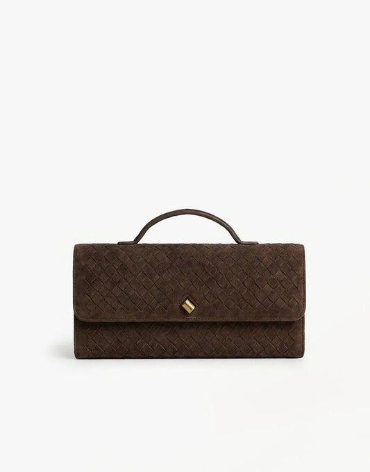 Coffee Suede Gouden Detail Clutch - Tas - Olivia & Kate