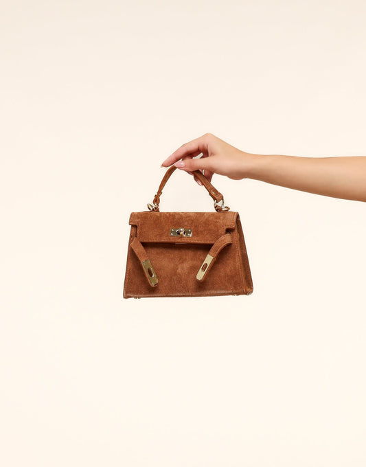 Cognac Suede Gouden Detail - Tas - Olivia & Kate