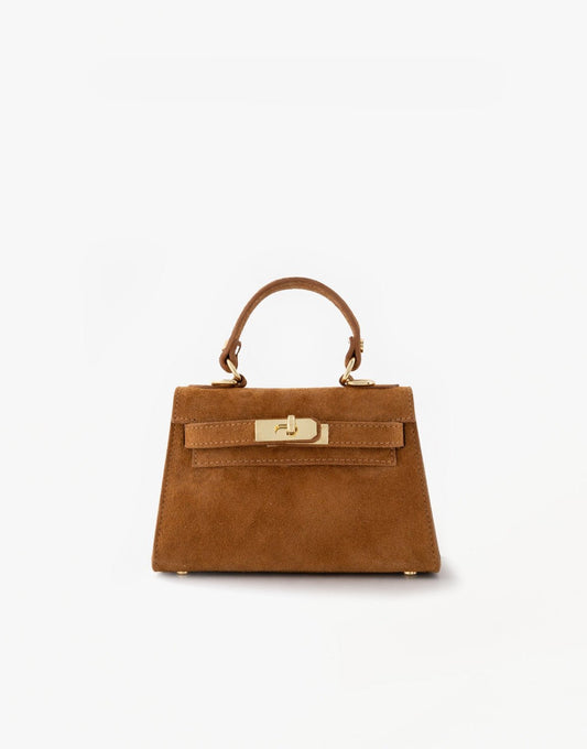 Cognac Suede Gouden Detail - Tas - Olivia & Kate