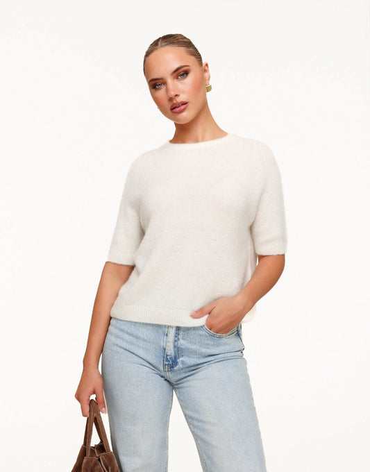 Creme Basic Fluffy SS - Top - Olivia & Kate