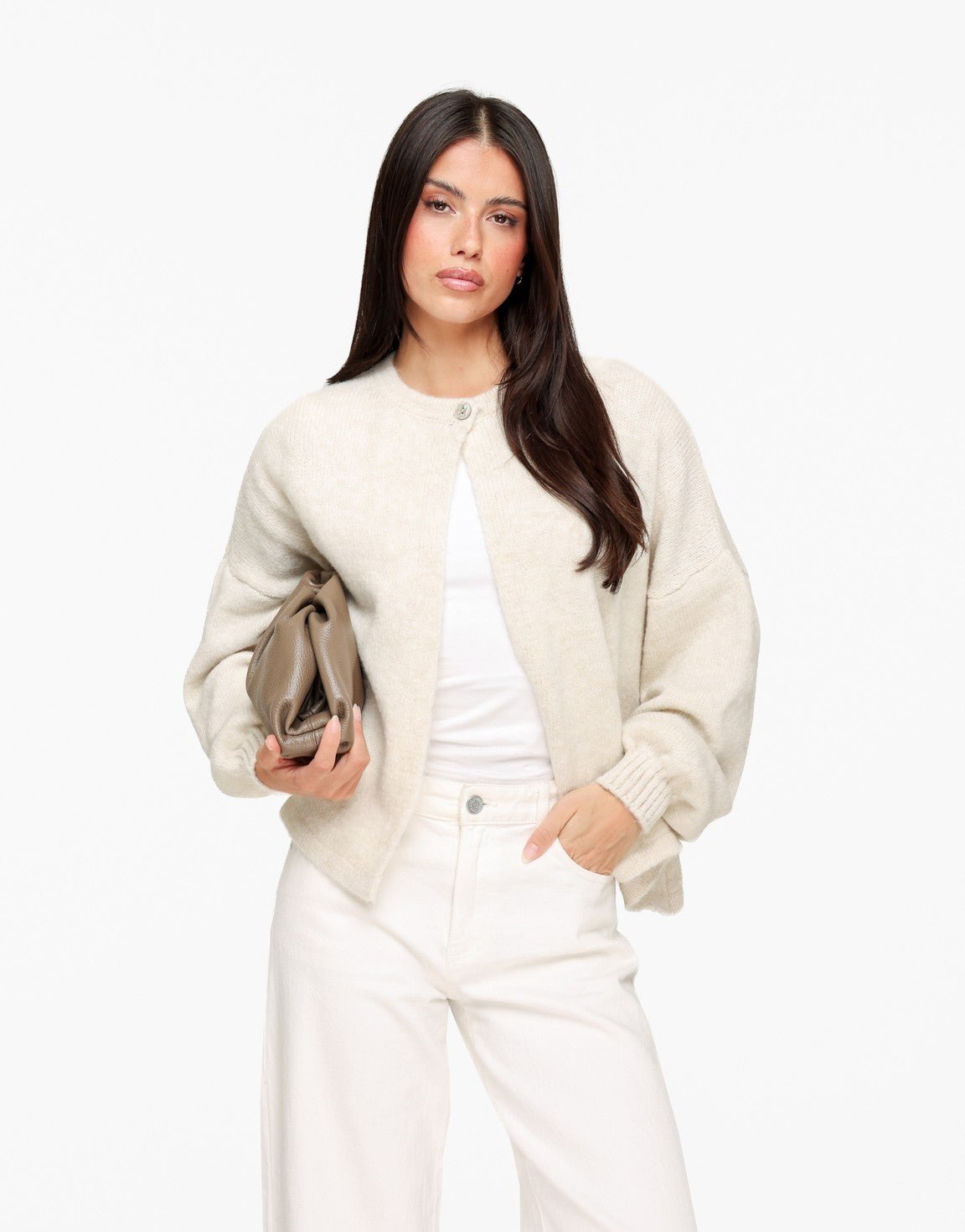 Creme Gebreide Knoop - Vest - Olivia & Kate