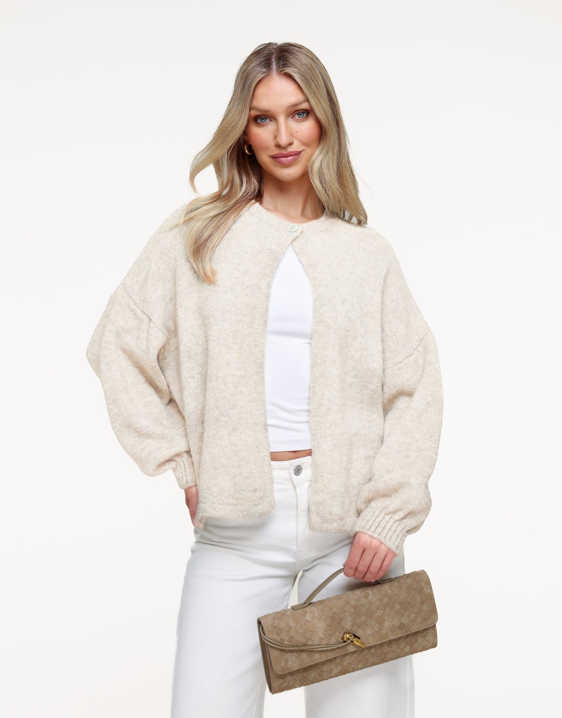 Cream Knitted Button - Cardigan - Olivia & Kate