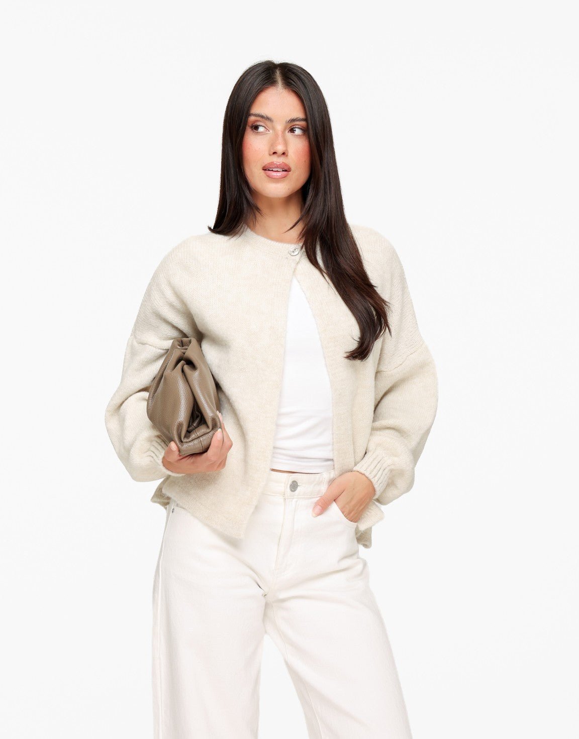 Creme Gebreide Knoop - Vest - Olivia & Kate