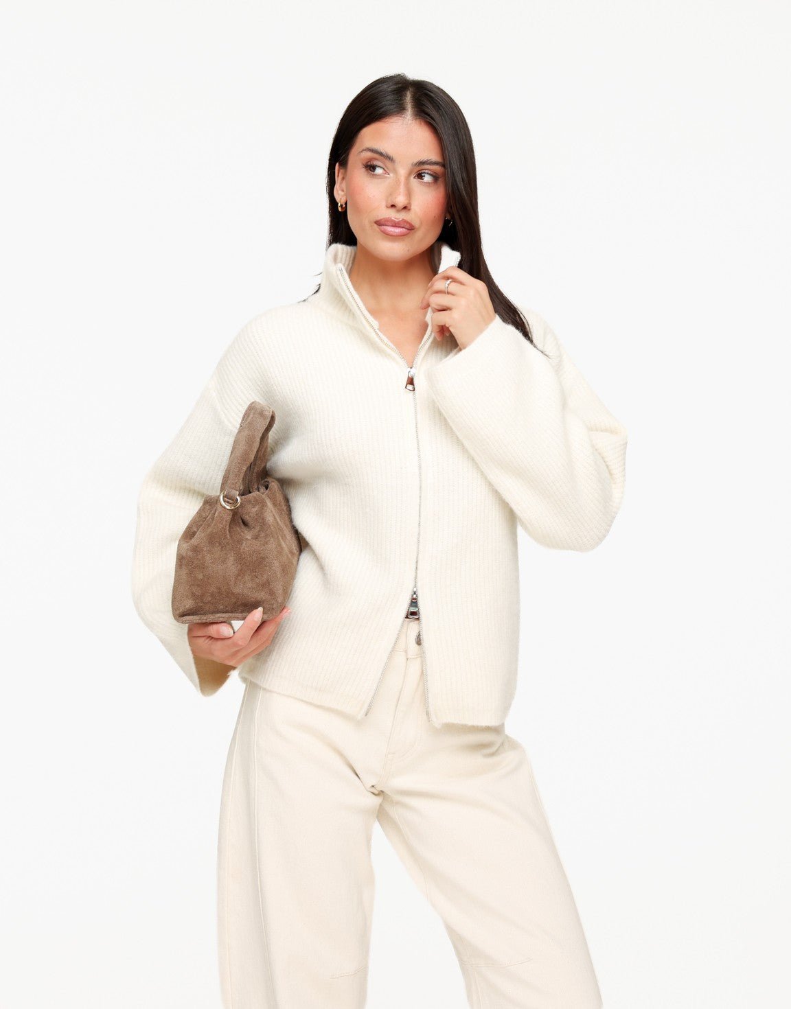 Creme Gebreide Rits - Vest - Olivia & Kate