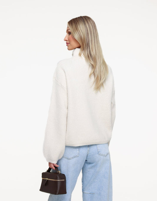 Cream Knitted Zipper - Cardigan - Olivia & Kate