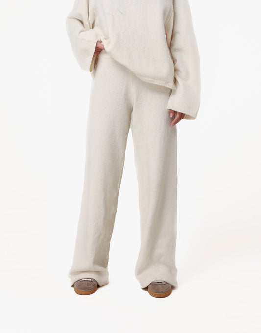 Creme Gebreide Wijde - Broek - Olivia & Kate