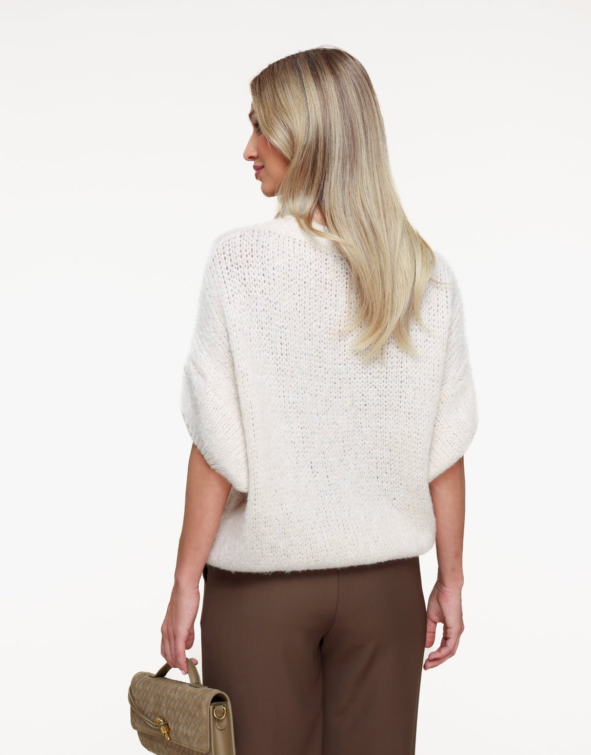 Cream Knitted Woolen 3/4 Sleeve - Sweater - Olivia & Kate