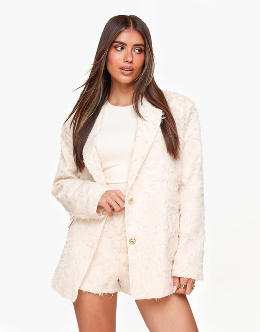 Creme Gedetailleerde Oversized - Blazer - Olivia & Kate