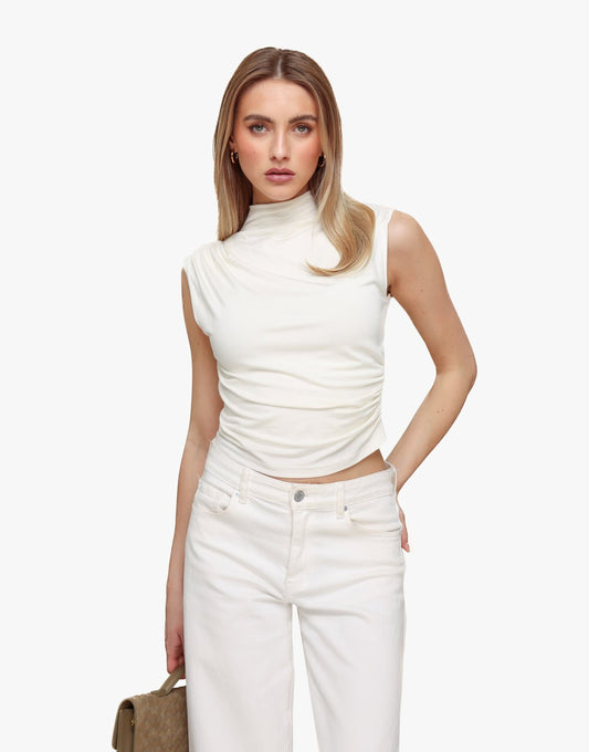 Creme Geplooide Col SS - Top - Olivia & Kate