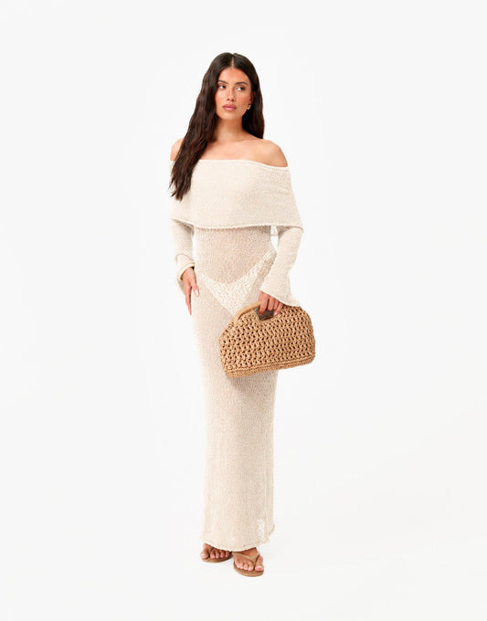 Creme Lange Off Shoulder - Jurk - Olivia & Kate