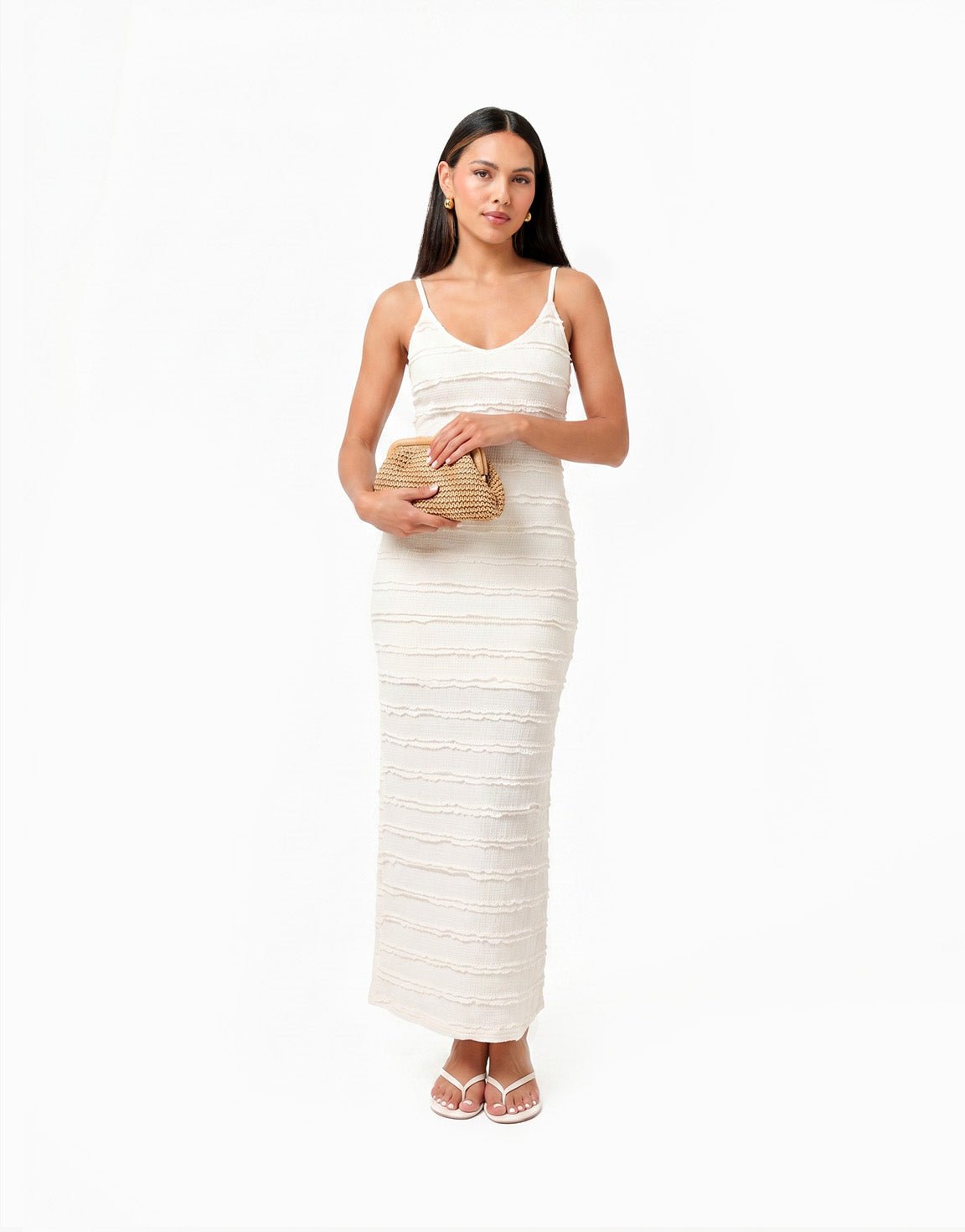 Creme Lange Ruffel Details - Jurk - Olivia & Kate