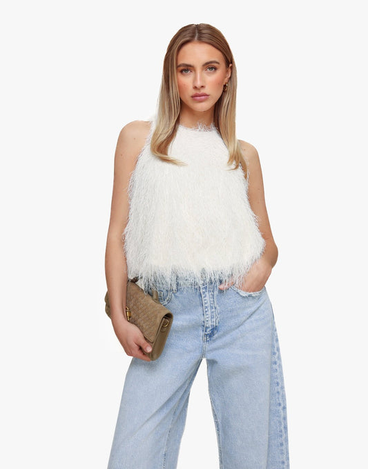 Creme Mouwloze Fluffy - Top - Olivia & Kate