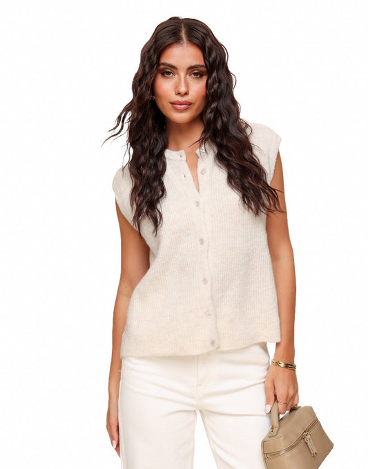 Creme Mouwloze Gilet - Vest - Olivia & Kate