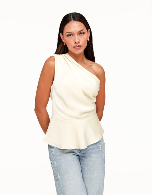 Creme One Shoulder Flowy Onderkant - Top - Olivia & Kate