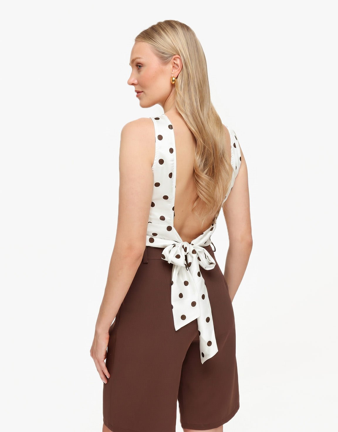 Creme Polkadot Satijnen Open rug - Top - Olivia & Kate