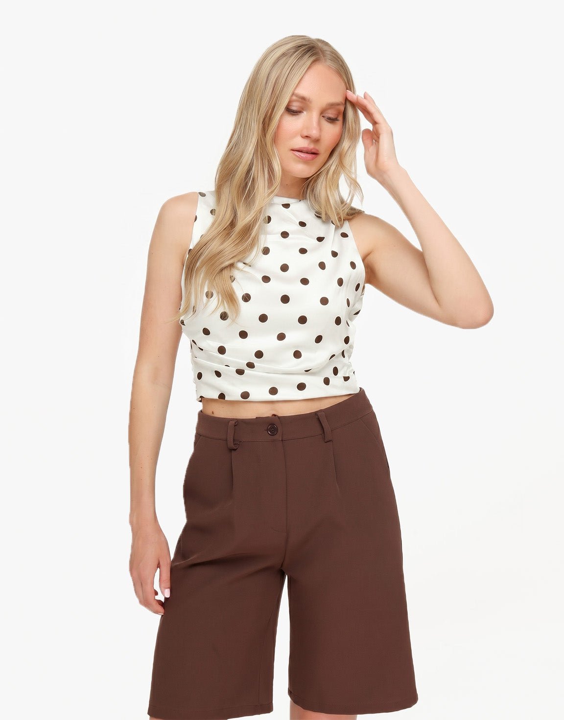 Creme Polkadot Satijnen Open rug - Top - Olivia & Kate