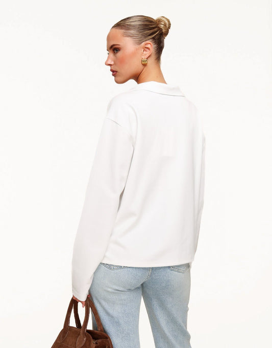 Creme V - Hals Losse LS - T-shirt - Olivia & Kate