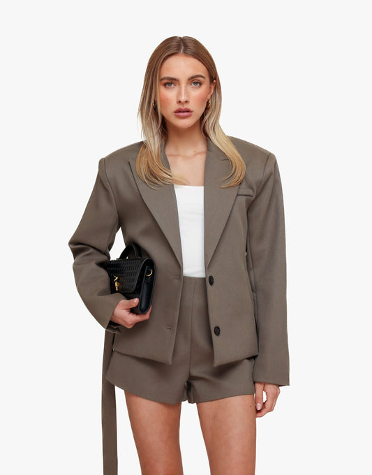 Donker Khaki Hoge Kraag Cropped - Set - Olivia & Kate