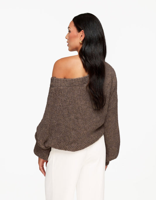 Donker Taupe Gebreide Off Shoulder - Trui - Olivia & Kate