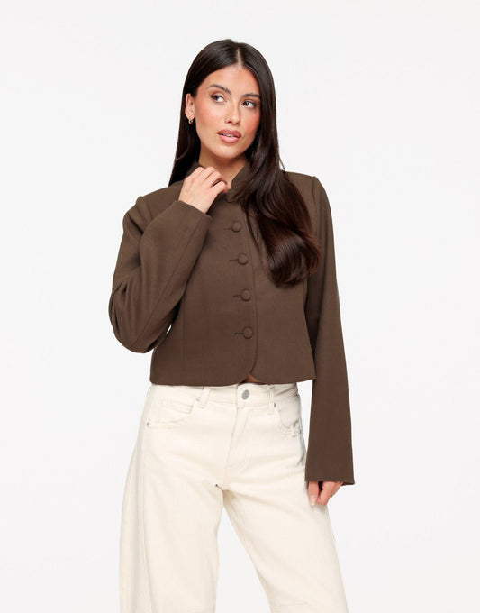 Donker Taupe Soft Cropped Knoop Detail - Jasje - Olivia & Kate
