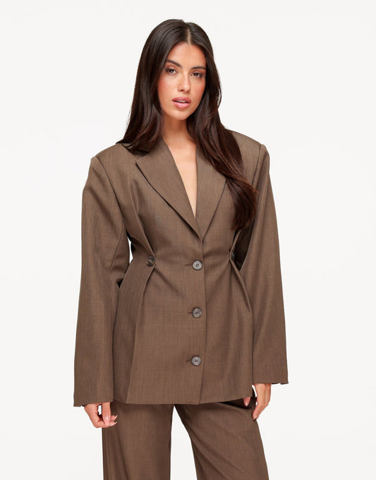 Donker Taupe Stevige Classic Detail - Blazer - Olivia & Kate