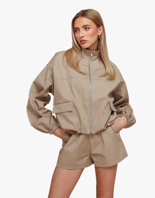 Donker Taupe Wijde Elastische Band - Short - Olivia & Kate