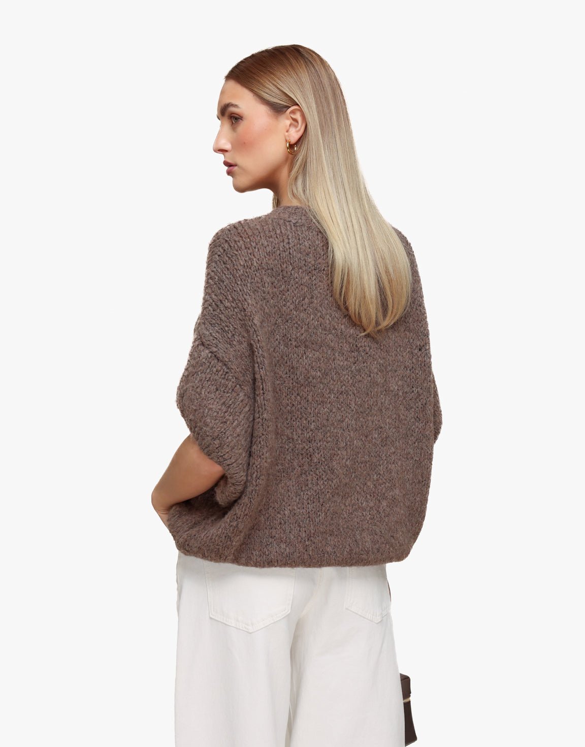 Donker Taupe Wollen Gebreide 3/4 Mouwen - Trui - Olivia & Kate