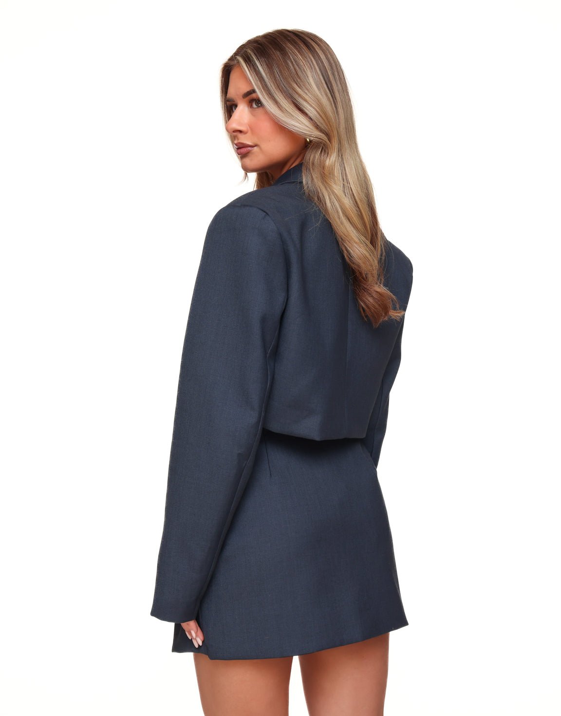 Donkerblauwe Cropped Schuine Knopen - Set - Olivia & Kate