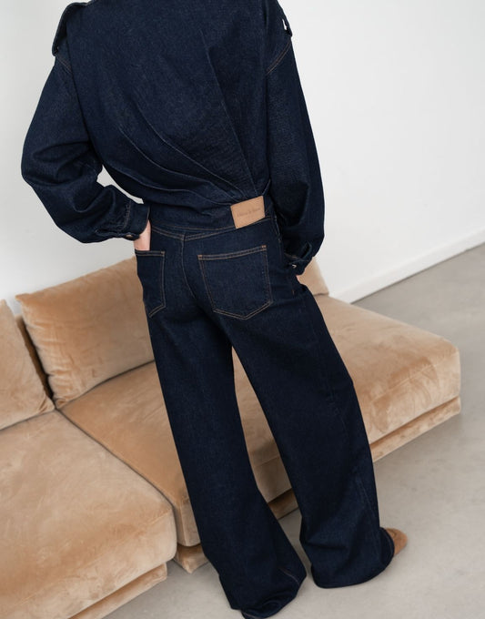 Donkerblauwe Denim Bomber - Jas - Olivia & Kate