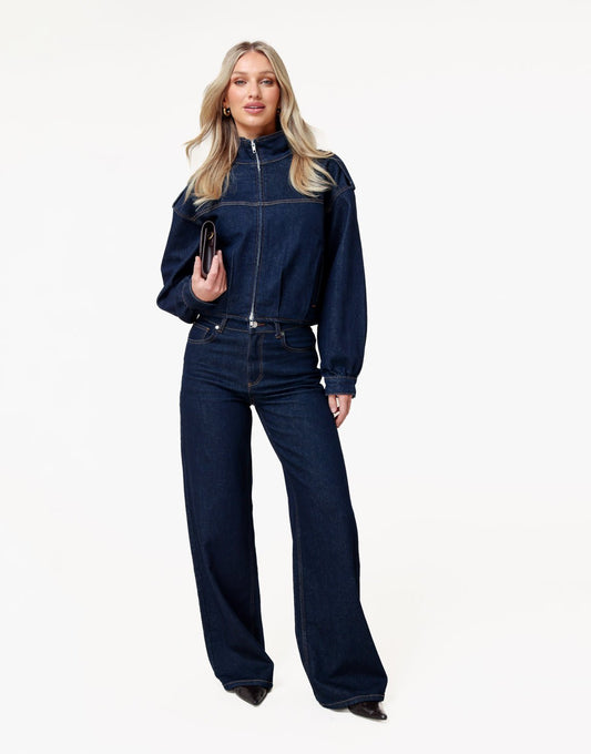 Donkerblauwe Denim Bomber - Jas - Olivia & Kate