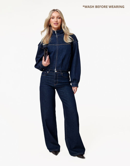 Donkerblauwe Denim Bomber - Set - Olivia & Kate