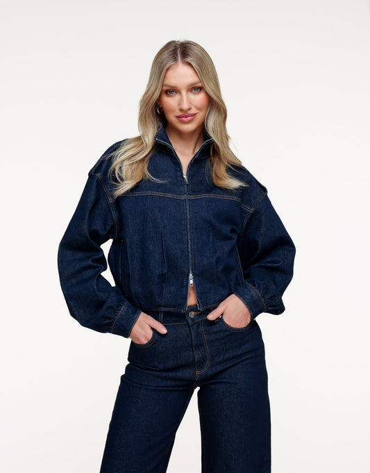 Donkerblauwe Denim Bomber - Set - Olivia & Kate