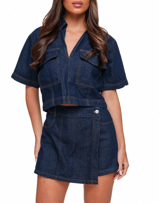 Donkerblauwe Denim Overslag - Skort - Olivia & Kate