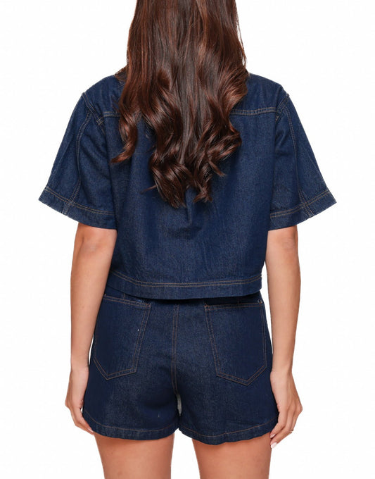 Donkerblauwe Denim Overslag - Skort - Olivia & Kate