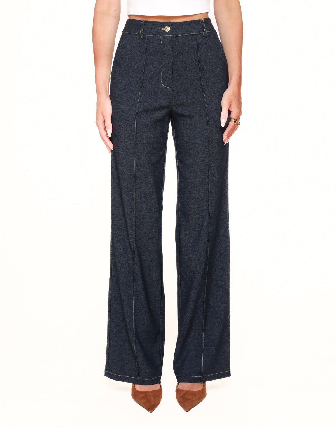 Donkerblauwe Denim Wijde - Broek - Olivia & Kate