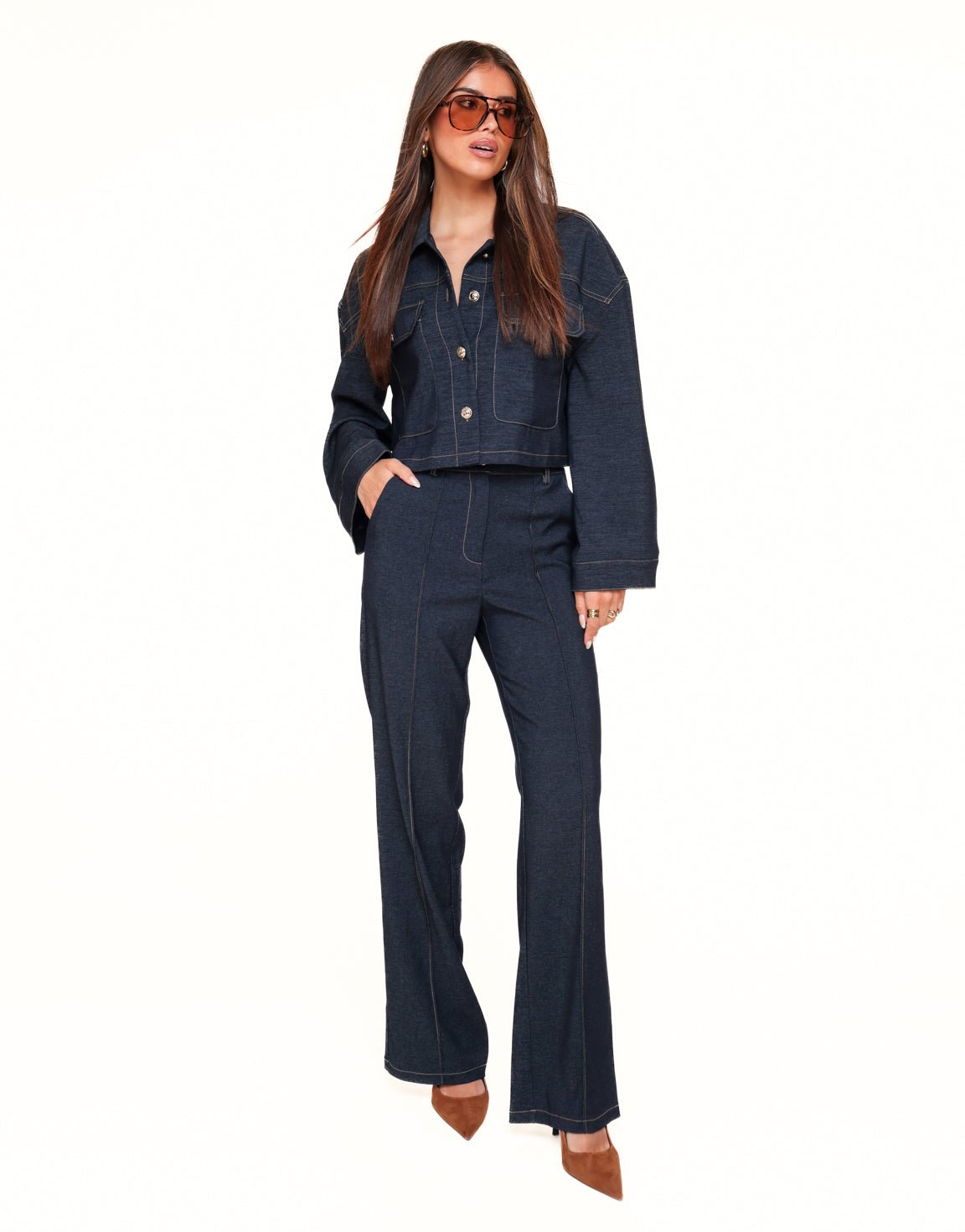 Donkerblauwe Denim Wijde - Broek - Olivia & Kate