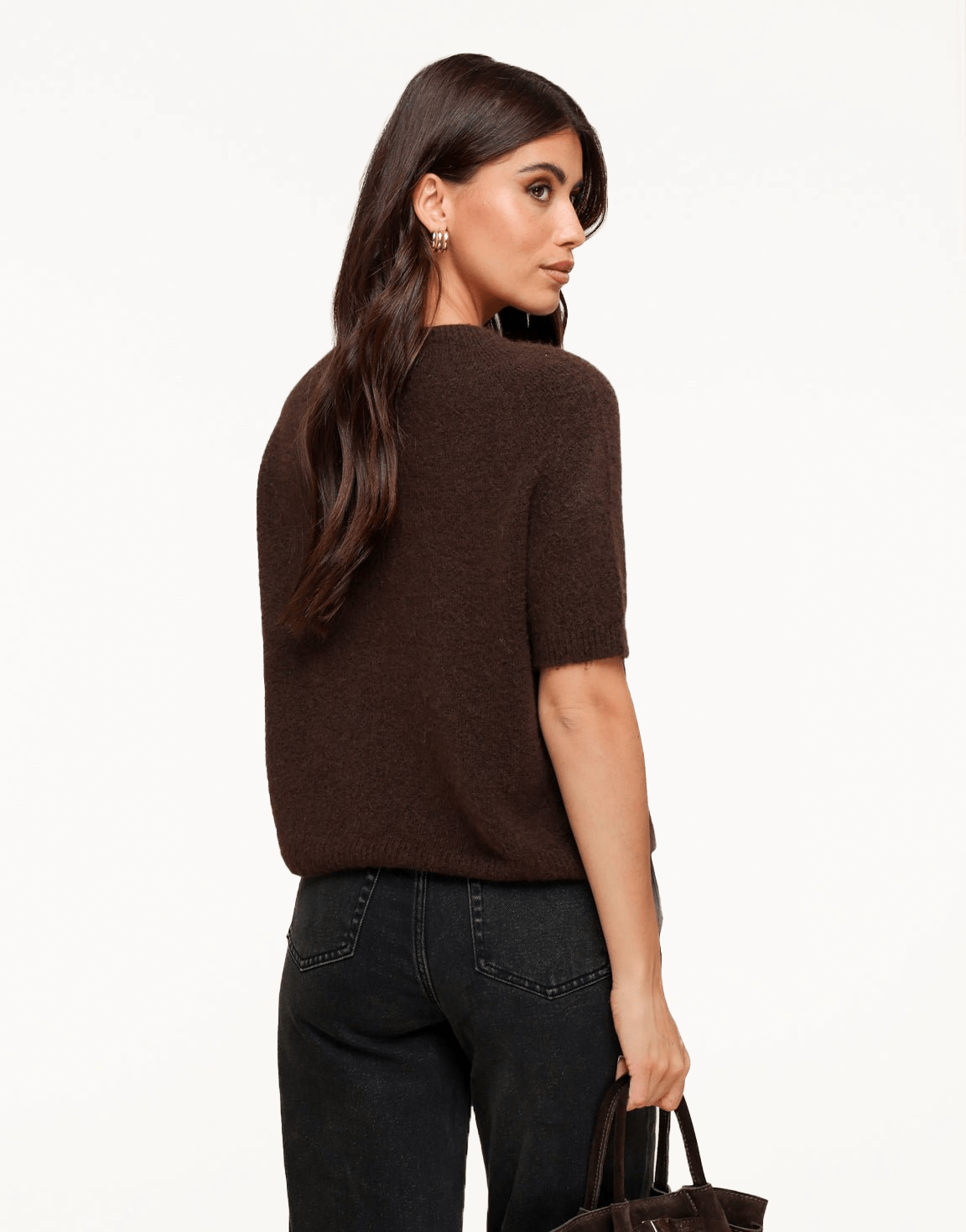 Donkerbruine Basic Fluffy SS - Top - Olivia & Kate