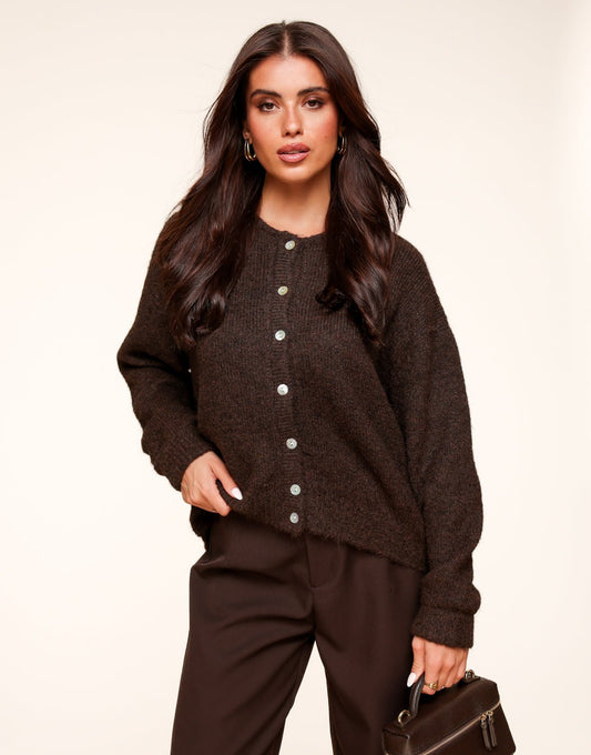 Donkerbruine Basic Gebreide - Vest - Olivia & Kate