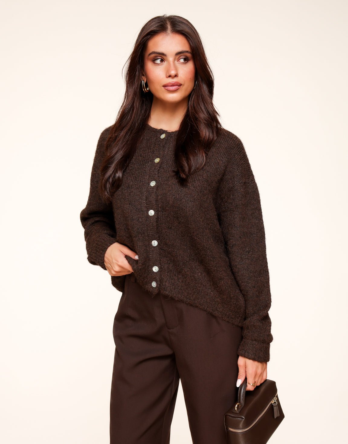 Donkerbruine Basic Gebreide - Vest - Olivia & Kate