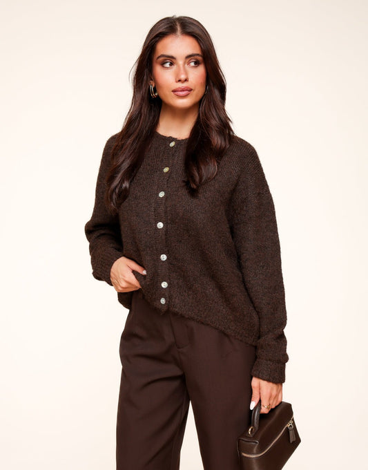 Donkerbruine Basic Gebreide - Vest - Olivia & Kate