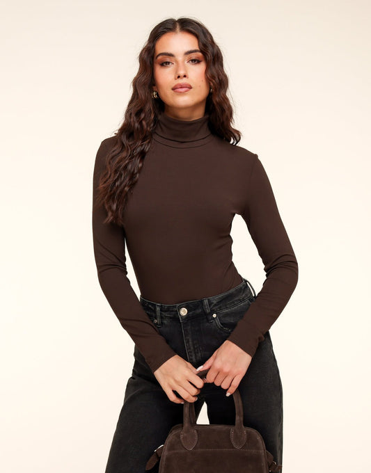 Donkerbruine Basic Hoge Col - Body - Olivia & Kate