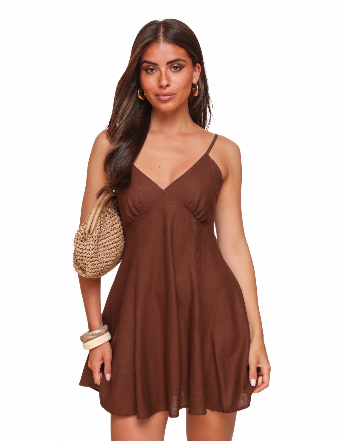 Donkerbruine Basic Linnen - Jurk - Olivia & Kate