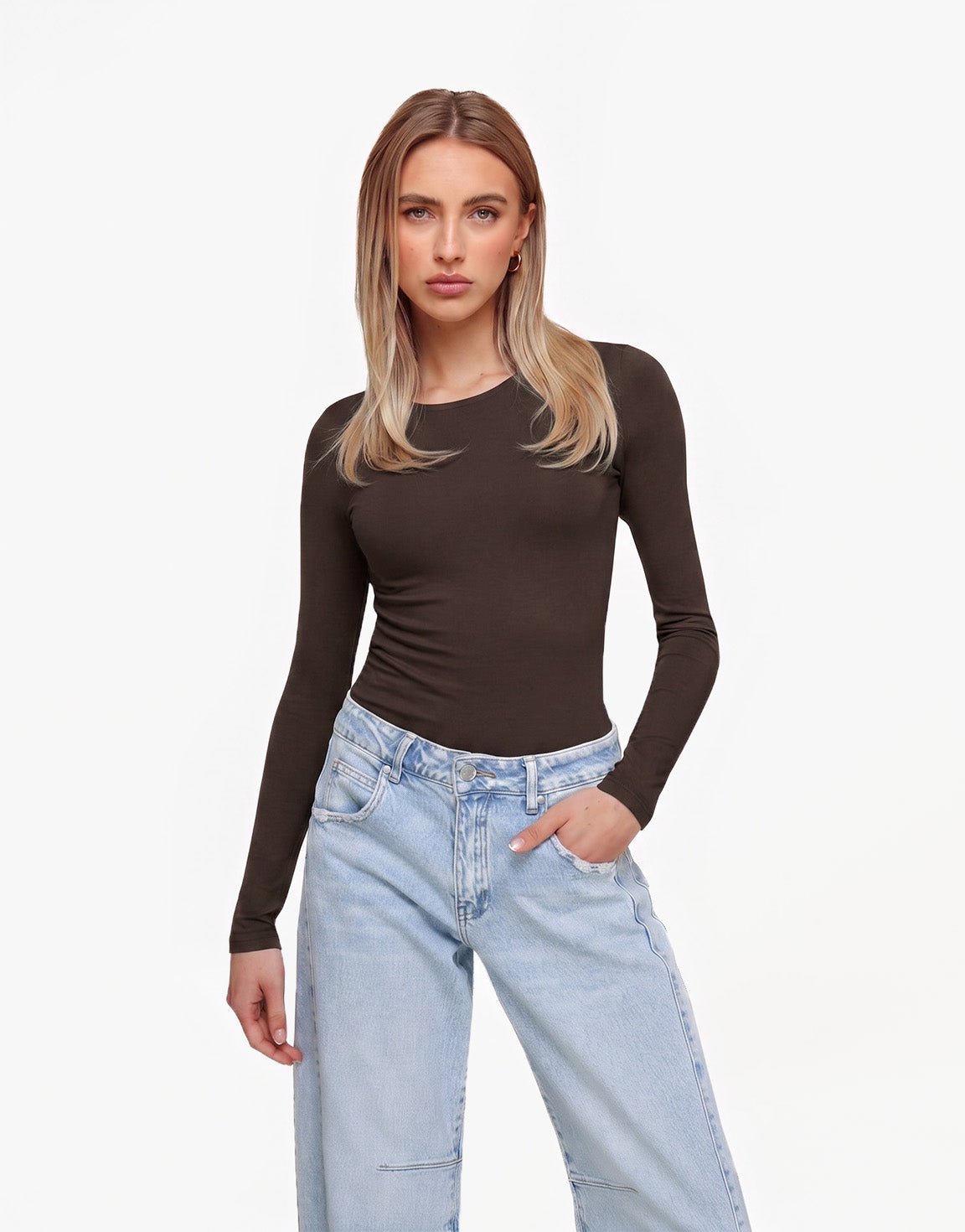 Donkerbruine Basic LS - Top - Olivia & Kate