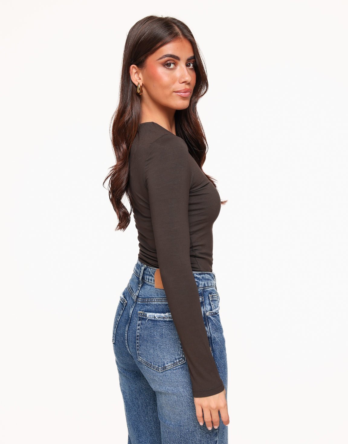 Donkerbruine Basic LS - Top - Olivia & Kate