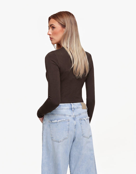 Donkerbruine Basic LS - Top - Olivia & Kate
