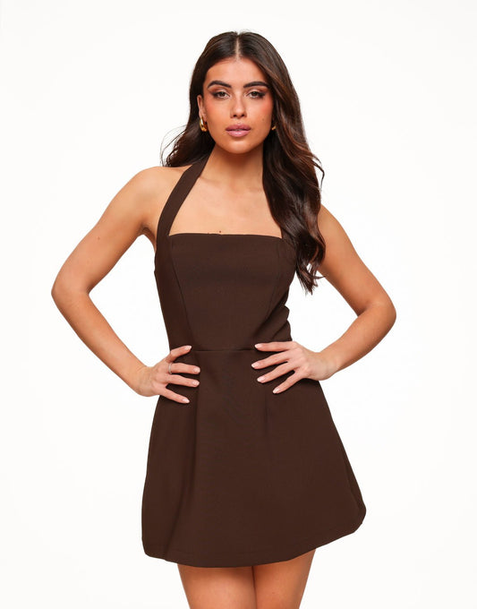 Donkerbruine Basic Uitlopende - Jurk - Olivia & Kate