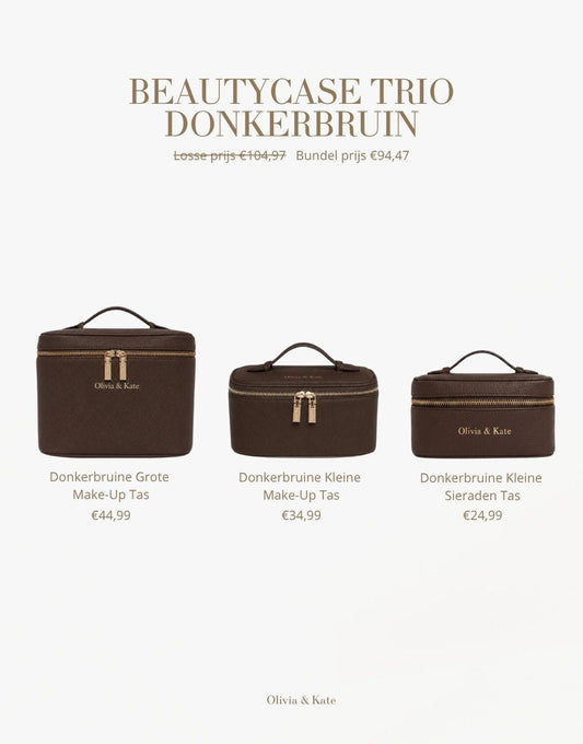 Donkerbruine Beautycase - Set - Olivia & Kate