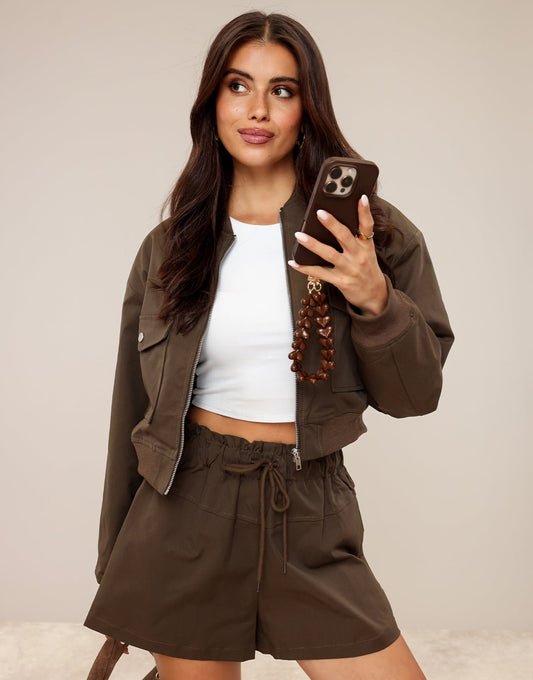 Donkerbruine Bomber Cropped - Set - Olivia & Kate