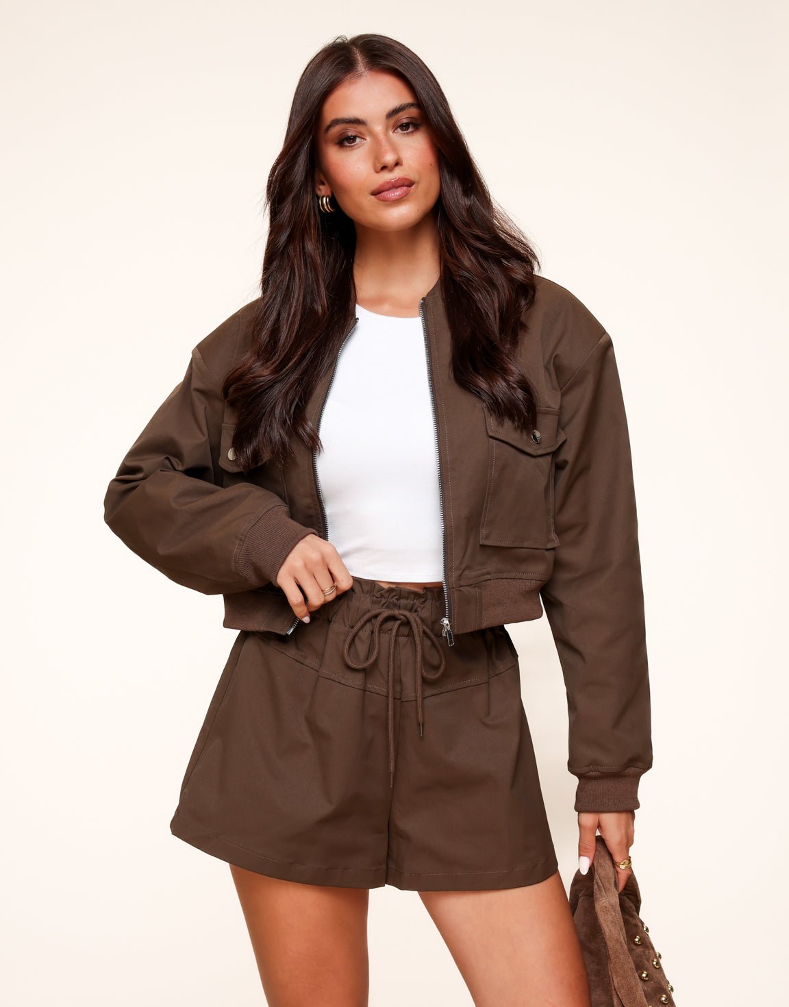 Donkerbruine Bomber Cropped - Set - Olivia & Kate